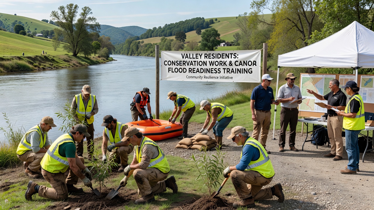 Community members conducting joint conservation and flood preparedness exercises in the Canora valley